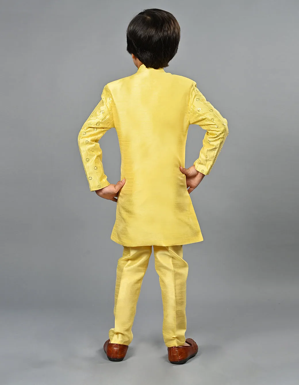 Ahhaaaa Kids Ethnic Silk Blend Indo-Western Sherwani Set For Boys