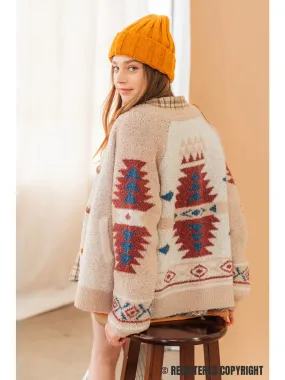 Aztec Raglan Sleeve Soft Casual Jacket