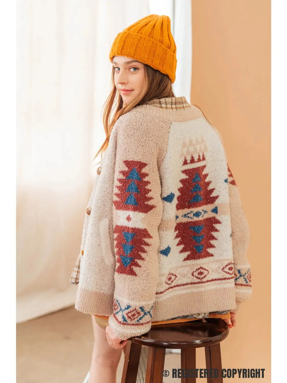 Aztec Raglan Sleeve Soft Casual Jacket