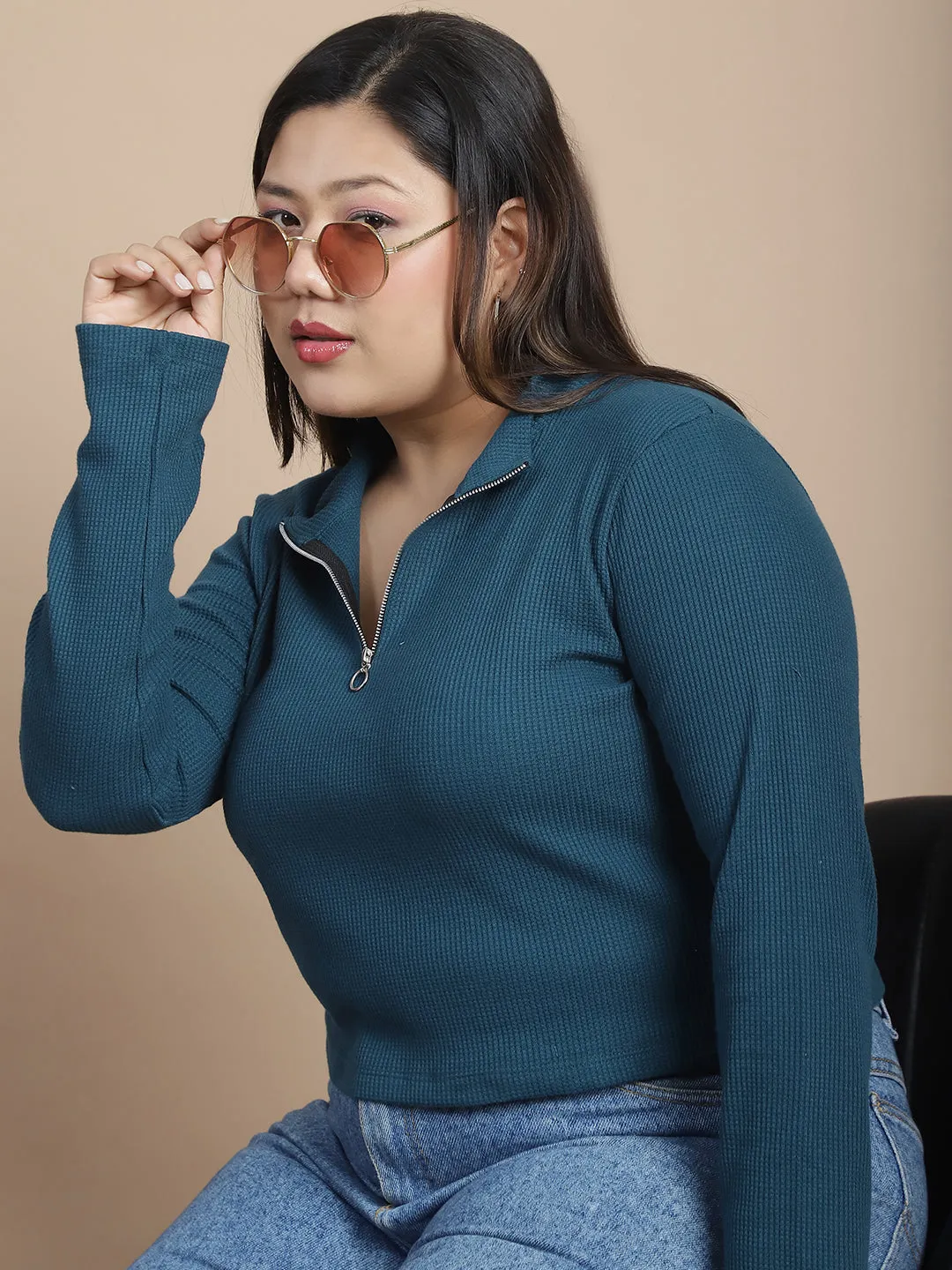 Casual Cool Women's Black Waffle Crop Top