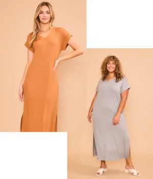 CozyCo Short Sleeve Soft Maxi Dress - 2 Colors - PREORDER