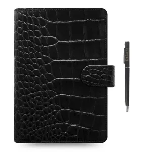 Filofax Classic Croc Print Personal Ebony Leather Organizer Agenda 2024